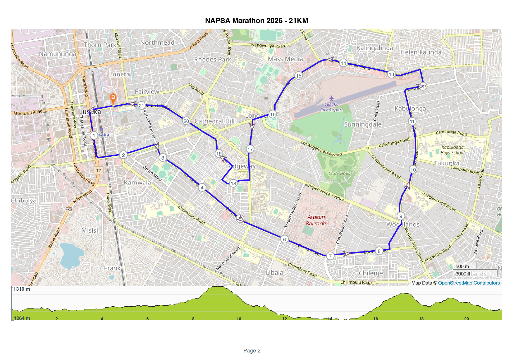 21.1KM — Half Marathon route map
